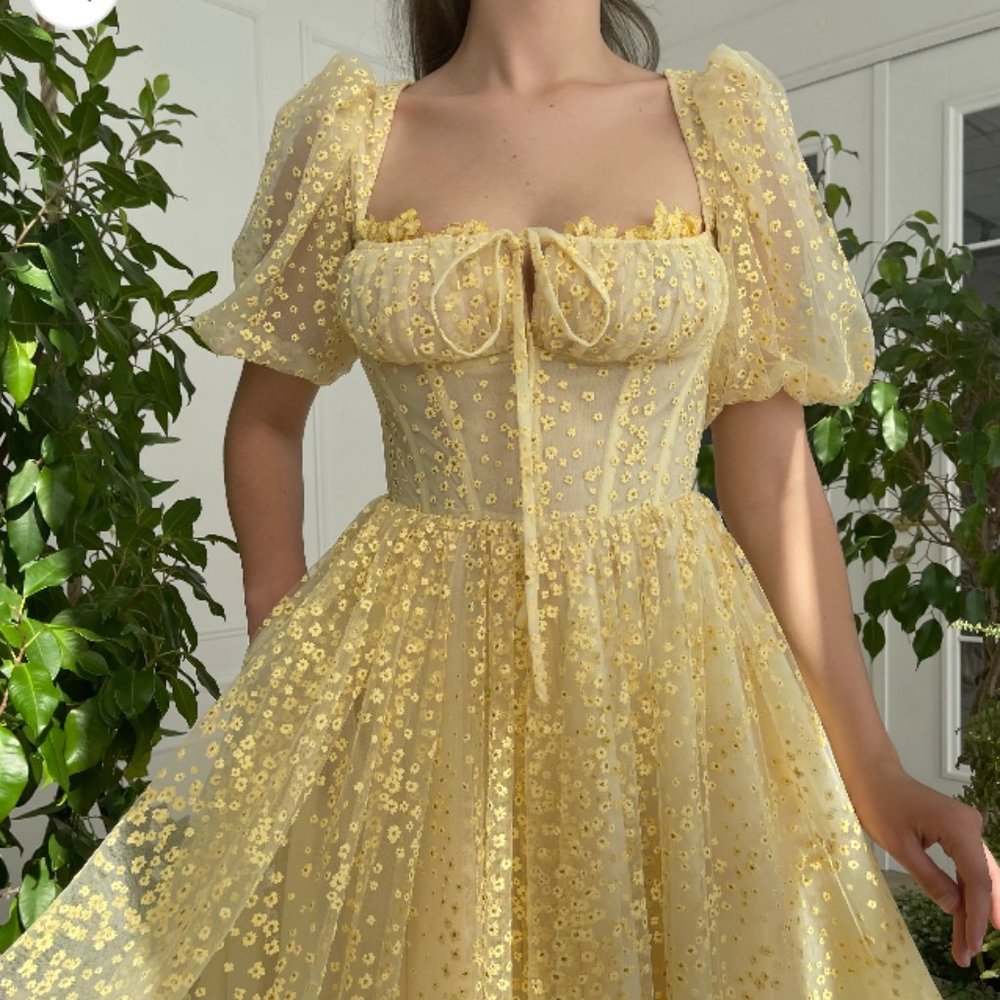 Teuta Matoshi Pale Yellow Midi Dress - Picture 2 of 6